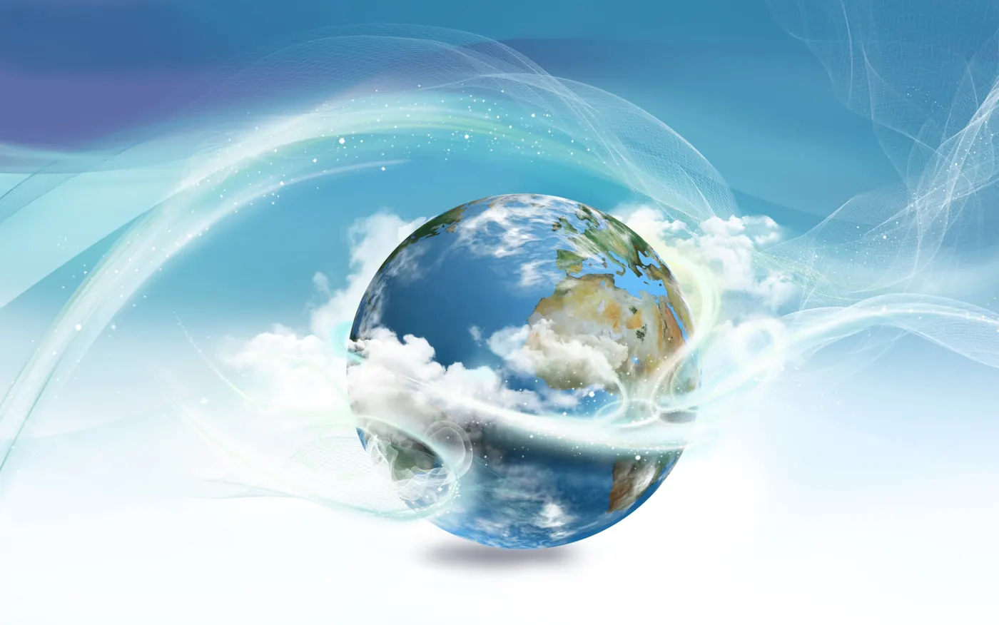 La Terre entourée de nuages et de flux d’énergie